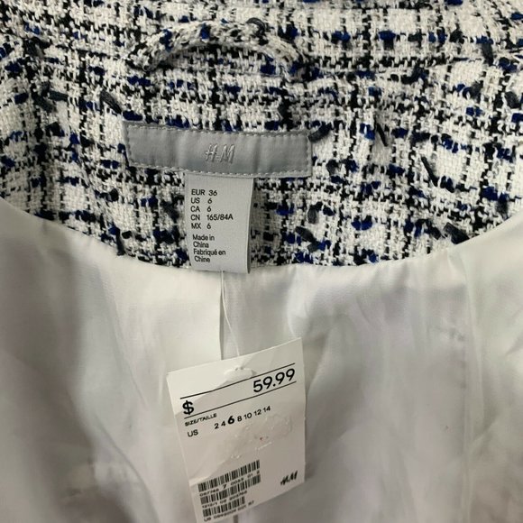 H&M Tweed Fringe Boucle Open Front Jacket Blazer - Picture 6 of 7